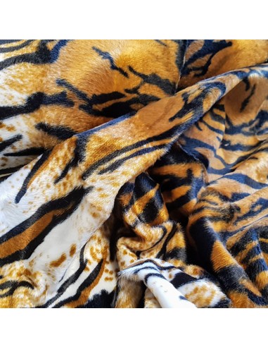 Tissu, Imitation Peau de Tigre, Tons Fauves, Laize 150 cm, 100% Polyester