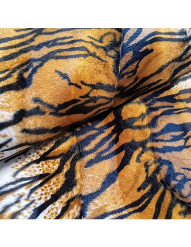 Tissu, Imitation Peau de Tigre, Tons Fauves, Laize 150 cm, 100% Polyester