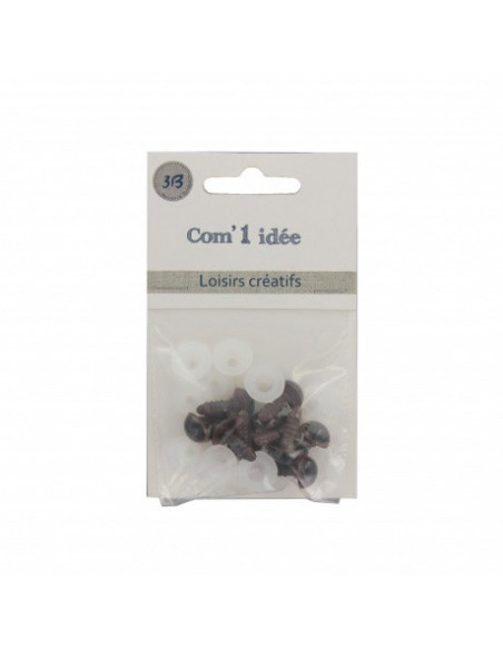 Yeux sécurisés à clipser, 10mm, marron