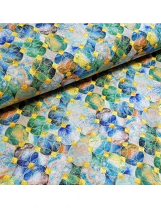 Tissu, Jersey de Viscose, Impression Numérique Orientale Vert et Bleu, Laize 150 cm, Viscose Stretch Oeko-Tex