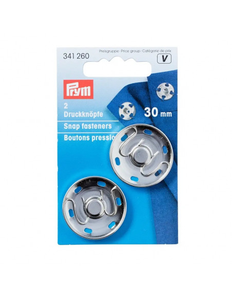 Boutons pression à coudre, 30mm, argenté