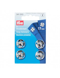 Boutons pression à coudre, 17mm, argenté