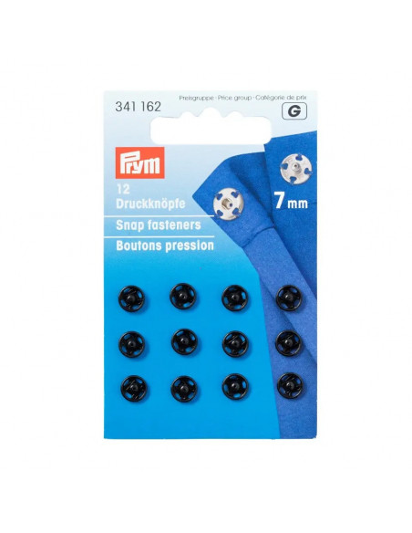 Boutons pression à coudre, 7mm, noir