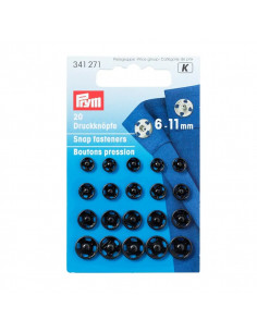 Boutons pression à coudre, 6-11mm, noir