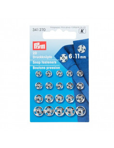 Boutons pression à coudre, 6-11mm, argenté