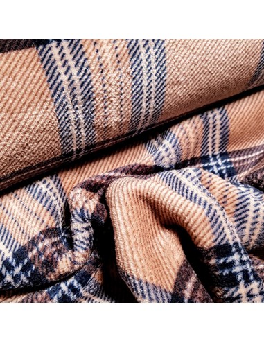 Tissu, Polaire Doudou Carreaux, Vieux Rose, Laize 150 cm, 100% Polyester
