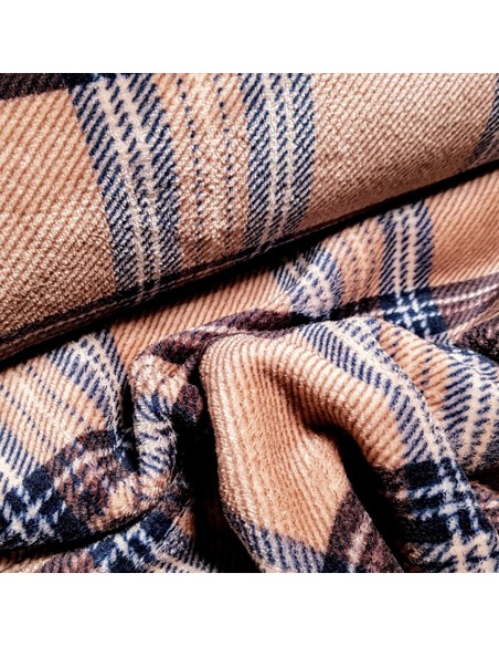Tissu, Polaire Doudou Carreaux, Vieux Rose, Laize 150 cm, 100% Polyester