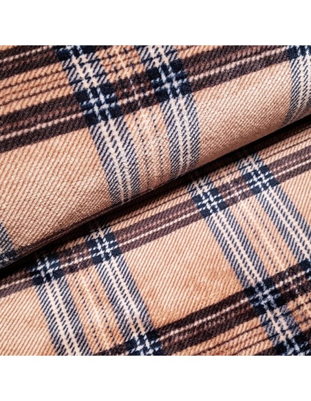 Tissu, Polaire Doudou Carreaux, Vieux Rose, Laize 150 cm, 100% Polyester
