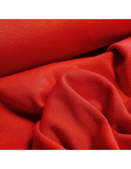 Tissu, Jersey de Coton Uni, Rouge Éclatant, Laize 160 cm, Coton Stretch Oeko-Tex
