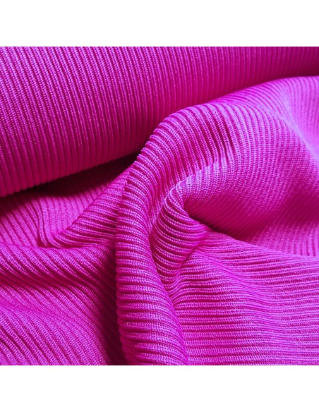 Tissu, Jersey Côtelé Tubulaire, Fuchsia Intense, Laize 50 cm Tubulaire, Coton Stretch Oeko-Tex