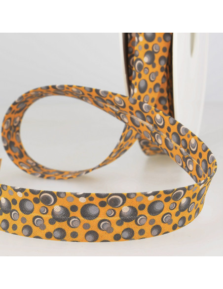 Biais tout textile coton bubbles, jaune moutarde