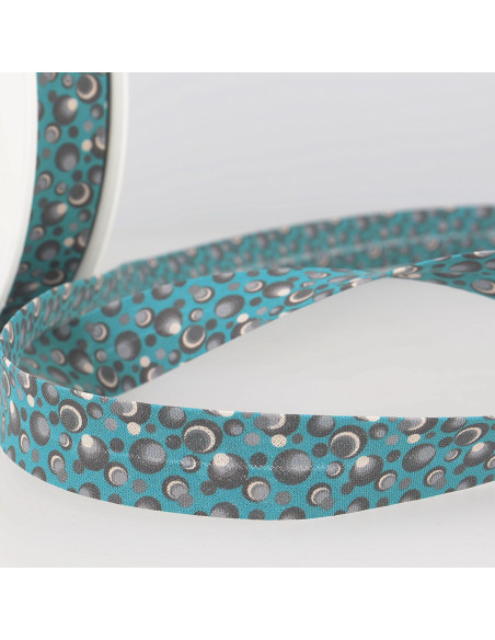 Biais tout textile coton bubbles, bleu pétrole