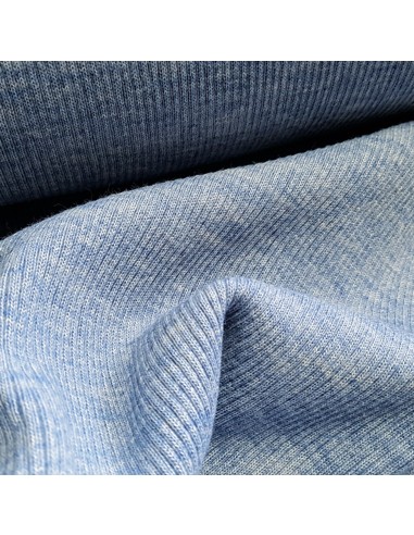 Tissu, Jersey Côtelé Tubulaire, Bleu Ciel Chiné, Laize 50 cm tubulaire, Coton Stretch Oeko-Tex