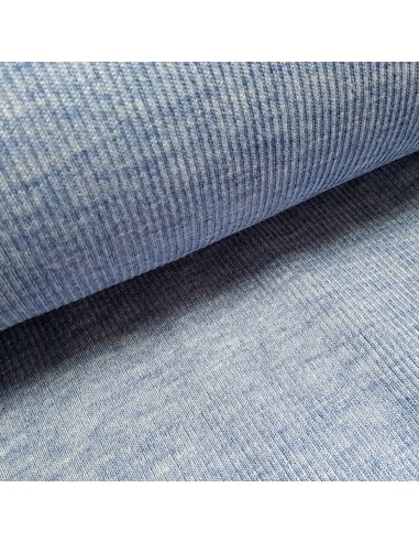 Tissu, Jersey Côtelé Tubulaire, Bleu Ciel Chiné, Laize 50 cm tubulaire, Coton Stretch Oeko-Tex