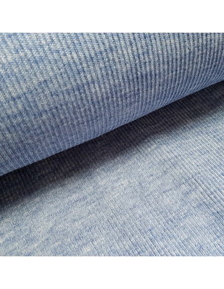 Tissu, Jersey Côtelé Tubulaire, Bleu Ciel Chiné, Laize 50 cm tubulaire, Coton Stretch Oeko-Tex