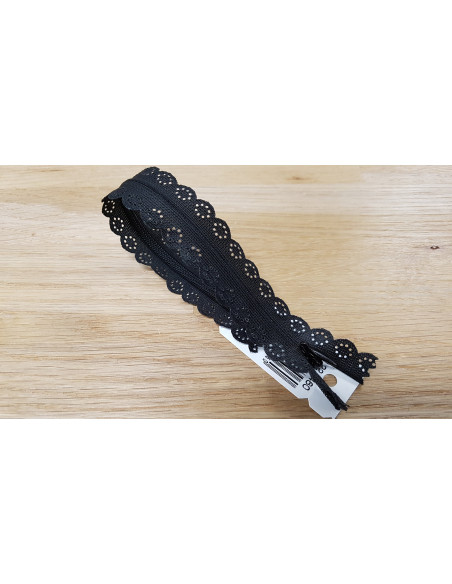 Fermeture Eclair Z82, Nylon invisible dentelle, noir, 22cm