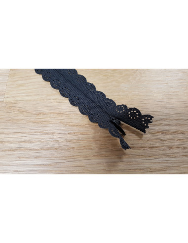 Fermeture Eclair Z82, Nylon invisible dentelle, noir, 60cm