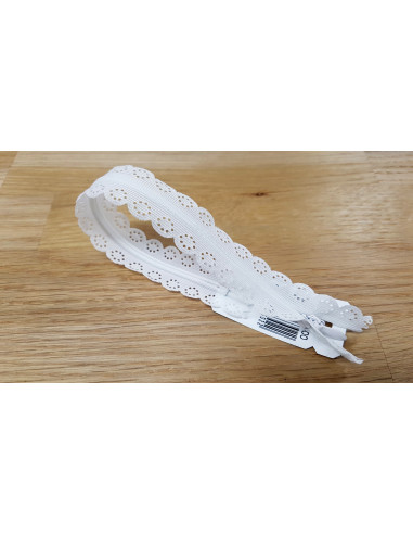 Fermeture Eclair Z82, Nylon invisible dentelle, blanc, 22cm