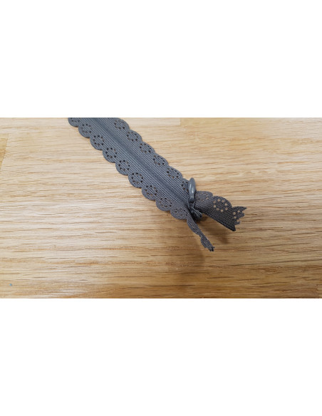 Fermeture Eclair Z82, Nylon invisible dentelle, gris anthracite, 22cm