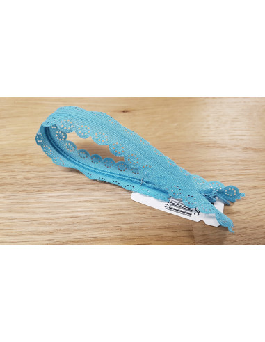 Fermeture Eclair Z82, Nylon invisible dentelle, turquoise, 22cm