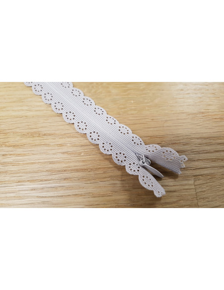 Fermeture Eclair Z82, Nylon invisible dentelle, gris souris, 22cm
