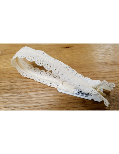 Fermeture Eclair Z82, Nylon invisible dentelle, blanc cassé, 22cm