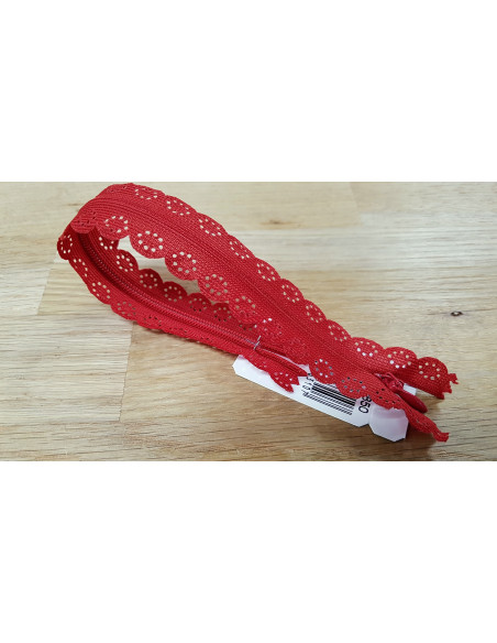 Fermeture Eclair Z82, Nylon invisible dentelle, rouge sang, 60cm