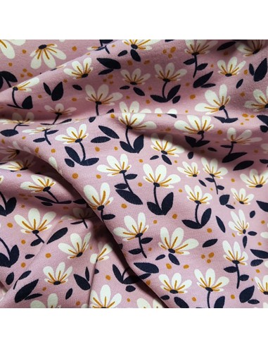 Tissu, Sweat Imprimé Fleurs, Fond Mauve, Laize 150 cm, 95% Coton 5% Spandex