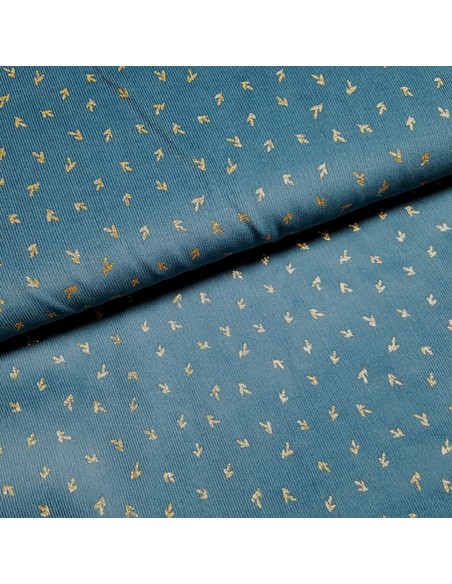 Tissu, Velours Milleraies Glitter, Bleu Pétrole, Laize 150 cm, 100% Coton