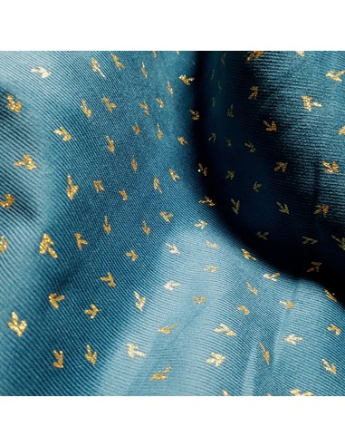 Tissu, Velours Milleraies Glitter, Bleu Pétrole, Laize 150 cm, 100% Coton