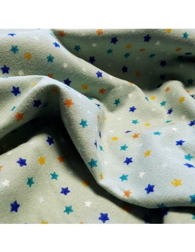 Tissu, Coton Gratté Étoiles, Vert d'eau, Laize 145 cm, 100% Coton