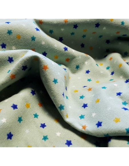 Tissu, Coton Gratté Étoiles, Vert d'eau, Laize 145 cm, 100% Coton