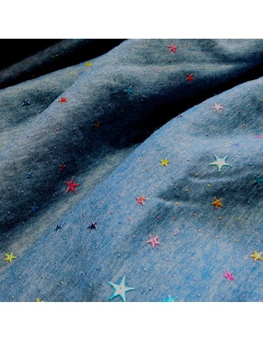Tissu, Sweat Étoiles Multicouleurs, Bleu, Laize 150 cm, 40% Coton 56% Polyester 4% Spandex