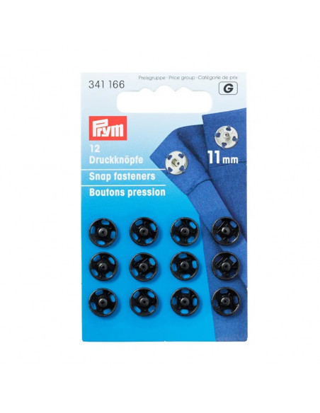 Boutons pression à coudre, 11mm, noir