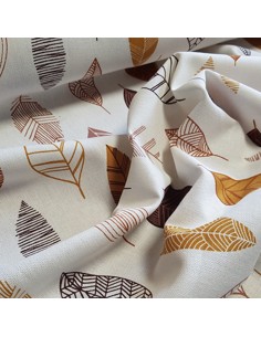Tissu, Bachette de Coton, Feuilles d'Automne sur Fond Blanc, Laize 140 cm, 80% Coton 20% Polyester 210g/m² 2