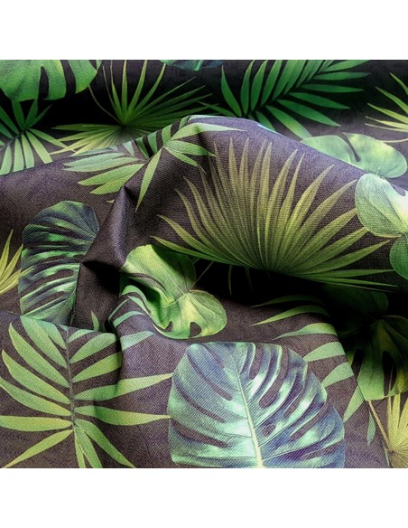 Tissu, Dralon Motif Feuille d'Amazonie, Vert Forêt, Laize 140 cm, 100% Polyacrylique 235g/m²