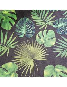 Tissu, Dralon Motif Feuille d'Amazonie, Vert Forêt, Laize 140 cm, 100% Polyacrylique 235g/m²