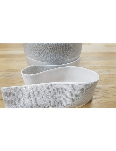 Élastique lurex argenté, 40mm, blanc