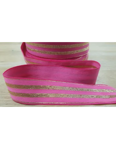 Élastique lurex rayures dorées, 30mm, rose fuchsia