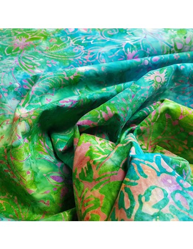 Tissu, Batik Fleuri, Rose et Vert, Laize 112 cm, 100% Coton