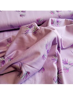 Tissu, Jersey de Coton Imprimé, Feuilles de Palmier Violet, Laize 150 cm, Coton Stretch Oeko-Tex 2