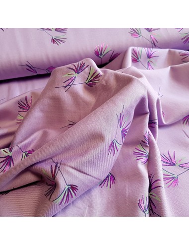 Tissu, Jersey de Coton Imprimé, Feuilles de Palmier Violet, Laize 150 cm, Coton Stretch Oeko-Tex