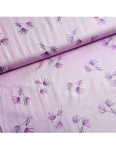 Tissu, Jersey de Coton Imprimé, Feuilles de Palmier Violet, Laize 150 cm, Coton Stretch Oeko-Tex