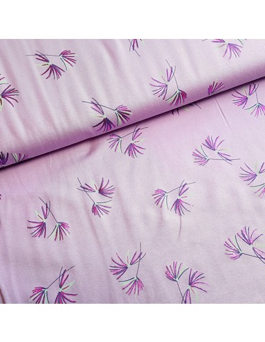 Tissu, Jersey de Coton Imprimé, Feuilles de Palmier Violet, Laize 150 cm, Coton Stretch Oeko-Tex