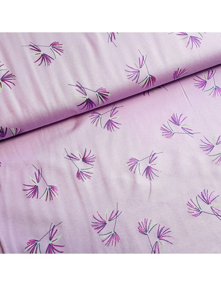 Tissu, Jersey de Coton Imprimé, Feuilles de Palmier Violet, Laize 150 cm, Coton Stretch Oeko-Tex