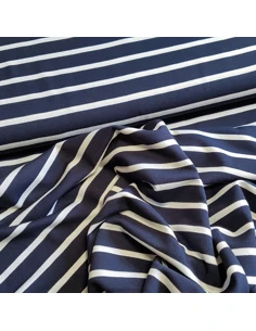 Tissu, Jersey de Viscose Rayé, Marine et Blanc, Laize 150 cm, Viscose Stretch Oeko-Tex 2