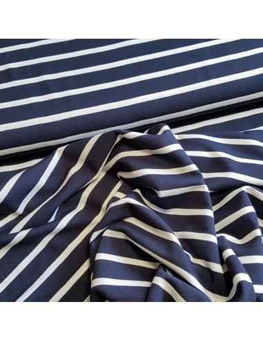 Tissu, Jersey de Viscose Rayé, Marine et Blanc, Laize 150 cm, Viscose Stretch Oeko-Tex