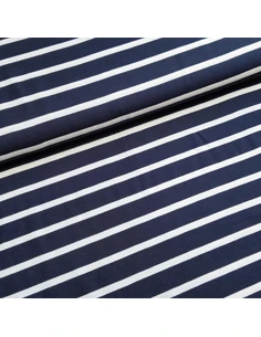 Tissu, Jersey de Viscose Rayé, Marine et Blanc, Laize 150 cm, Viscose Stretch Oeko-Tex