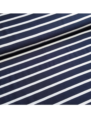 Tissu, Jersey de Viscose Rayé, Marine et Blanc, Laize 150 cm, Viscose Stretch Oeko-Tex