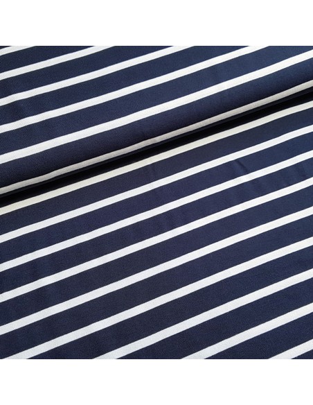 Tissu, Jersey de Viscose Rayé, Marine et Blanc, Laize 150 cm, Viscose Stretch Oeko-Tex